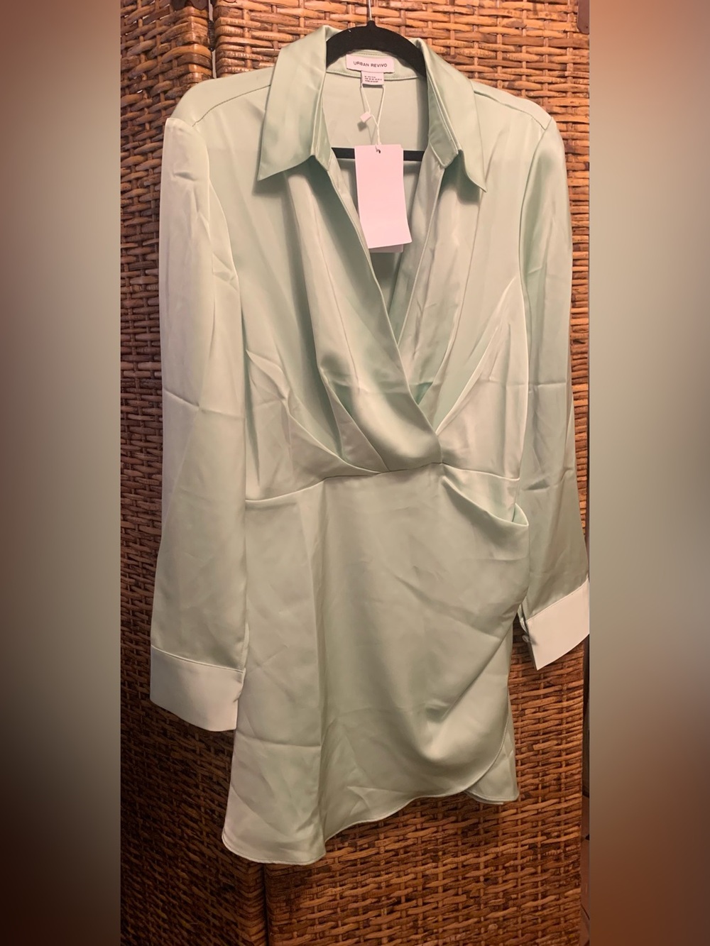 Light Mint Wrap Shirt Dress w/L/S 1 button cuff